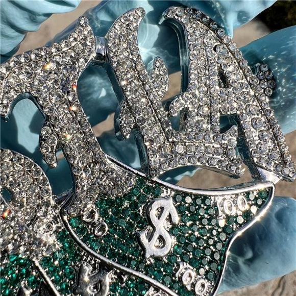 Hustla Hip Hop Pendant Hustle Hustler Silver Tone Iced Flooded Out Simulated CZ - Picture 3 of 9